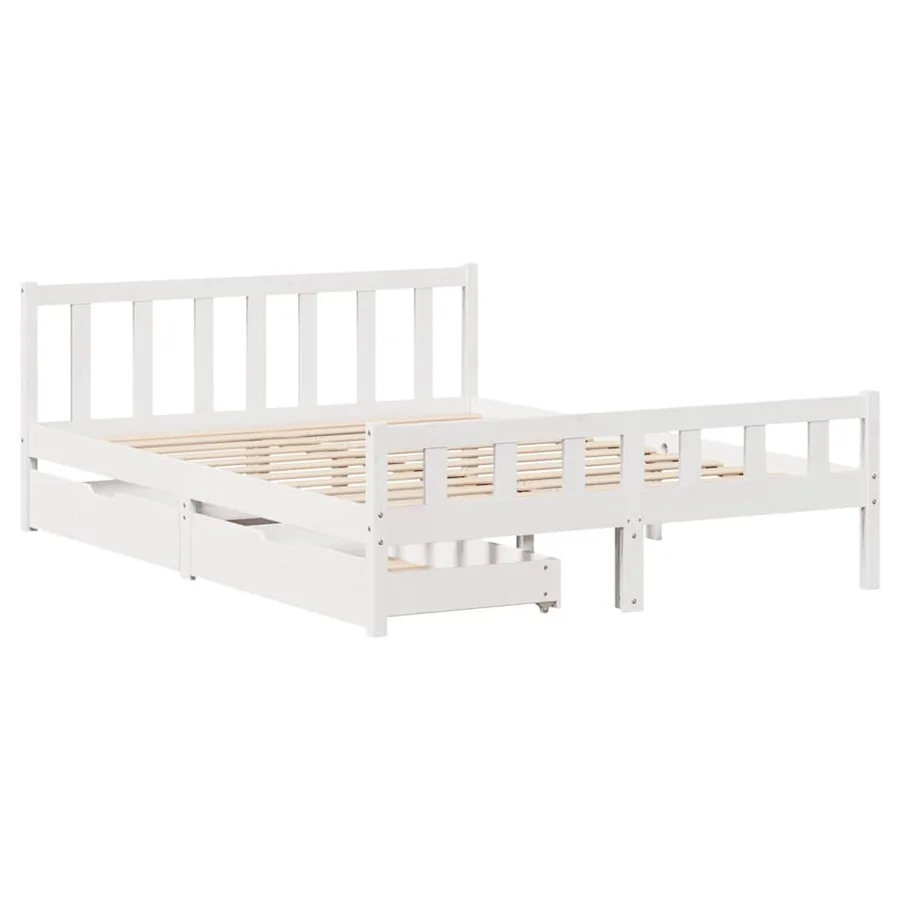 Cadre de lit sans matelas blanc 160x200 cm bois de pin massif - 3
