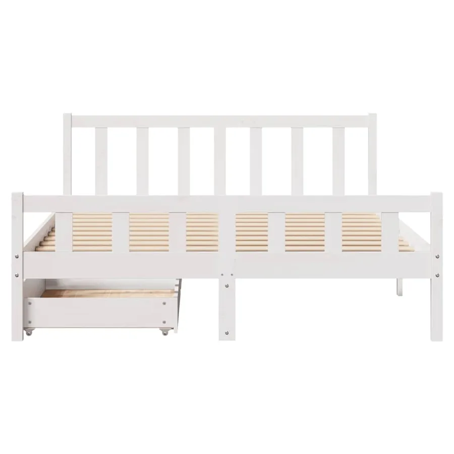 Cadre de lit sans matelas blanc 160x200 cm bois de pin massif - 4