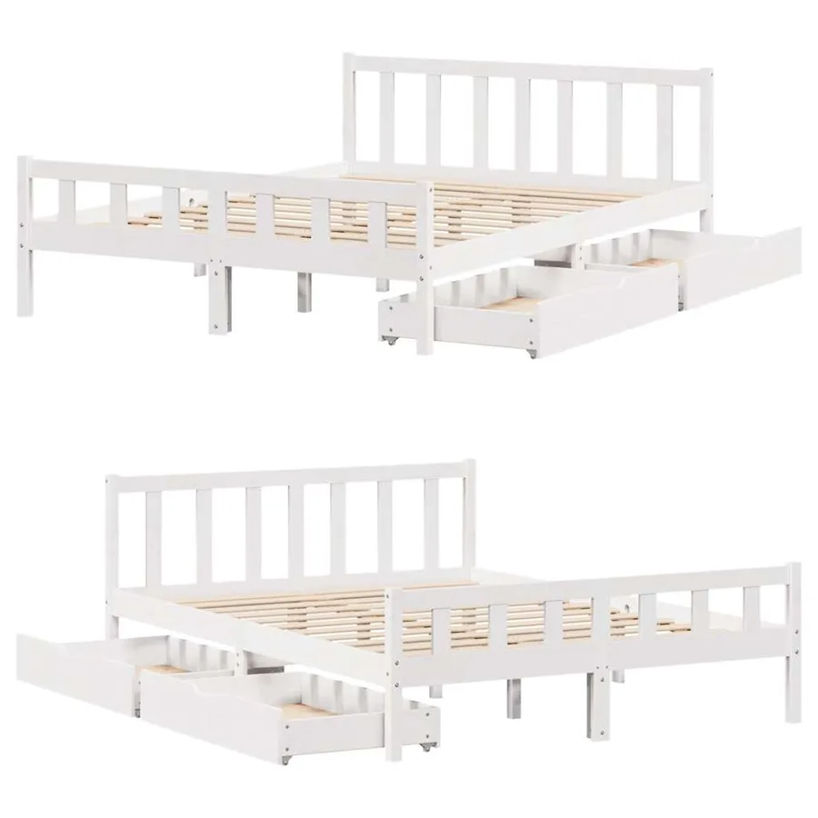 Cadre de lit sans matelas blanc 160x200 cm bois de pin massif - 9