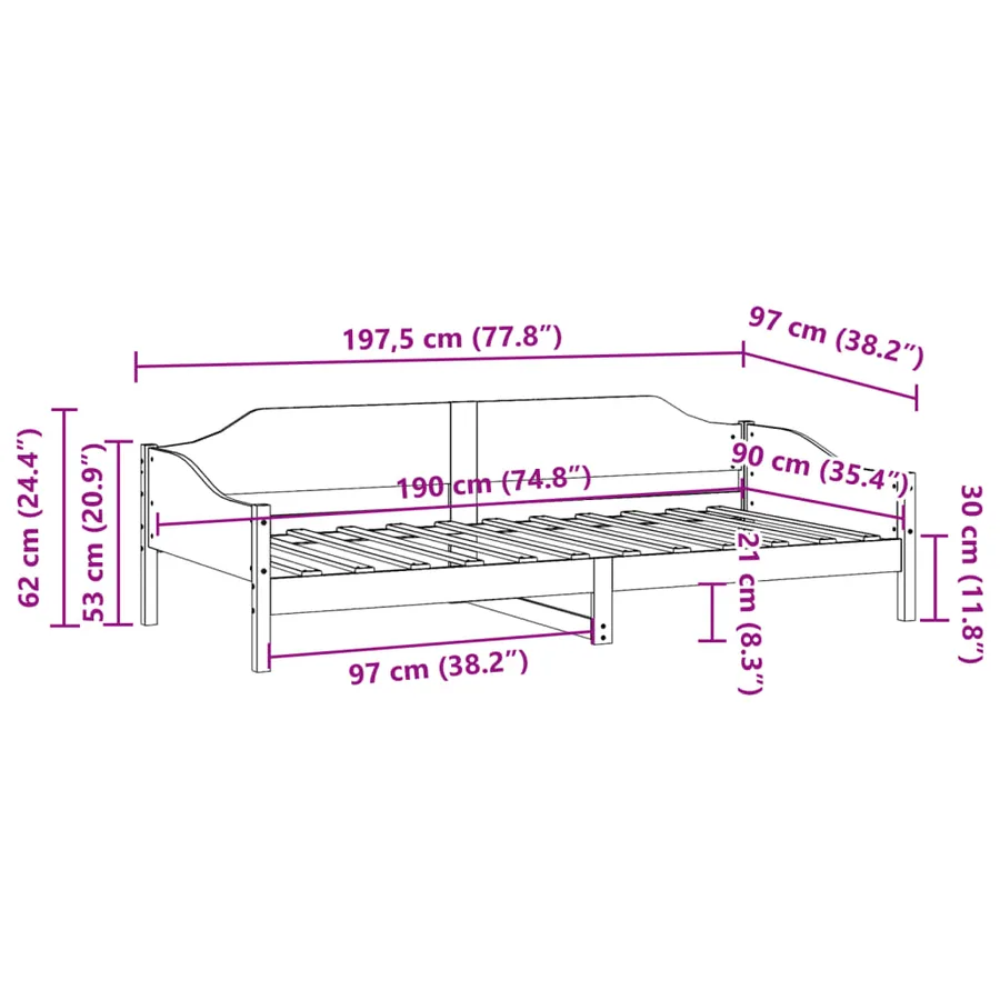 Cadre de lit sans matelas cire marron 90x190 cm bois pin massif - 10