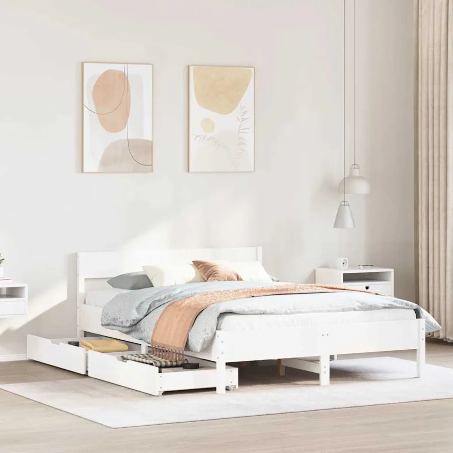 Cadre de lit sans matelas blanc 150x200 cm bois de pin massif
