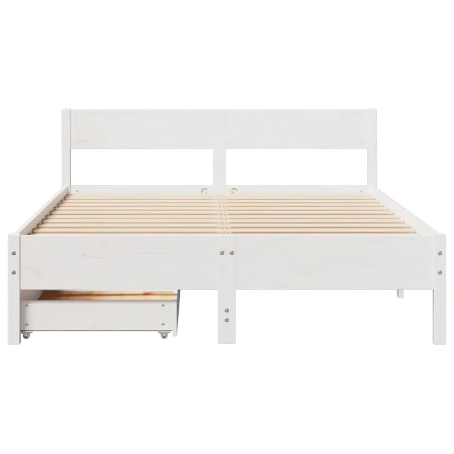 Cadre de lit sans matelas blanc 150x200 cm bois de pin massif - 4
