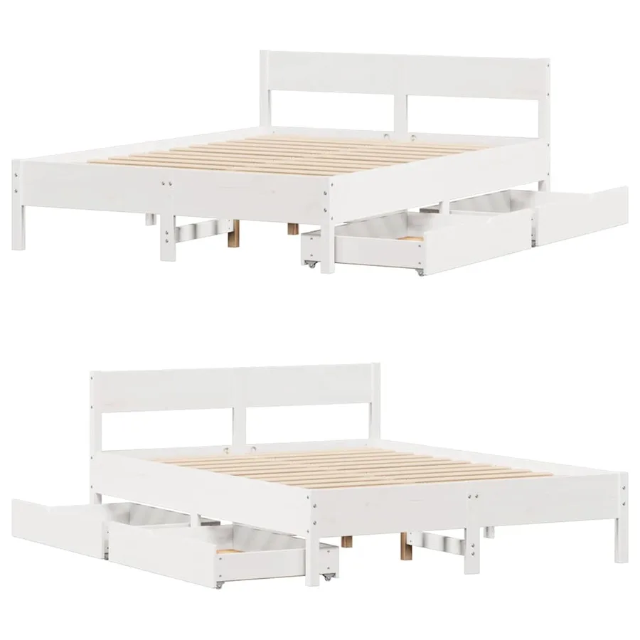 Cadre de lit sans matelas blanc 150x200 cm bois de pin massif - 9