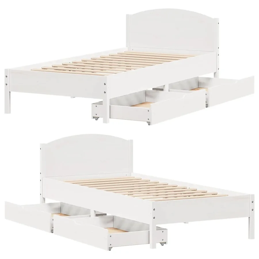 Cadre de lit sans matelas blanc 100x200 cm bois de pin massif - 9