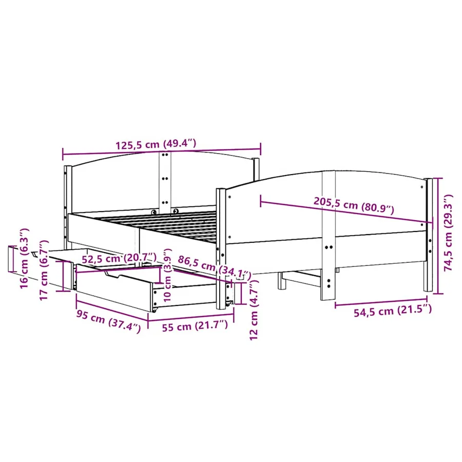 Cadre de lit sans matelas 120x200 cm bois de pin massif - 12