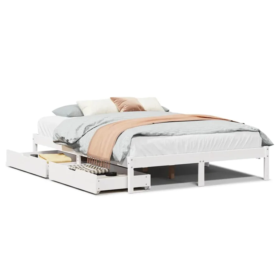 Cadre de lit sans matelas blanc 160x200 cm bois de pin massif - 2