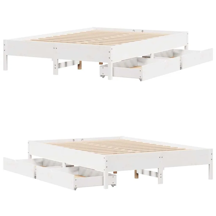 Cadre de lit sans matelas blanc 160x200 cm bois de pin massif - 9