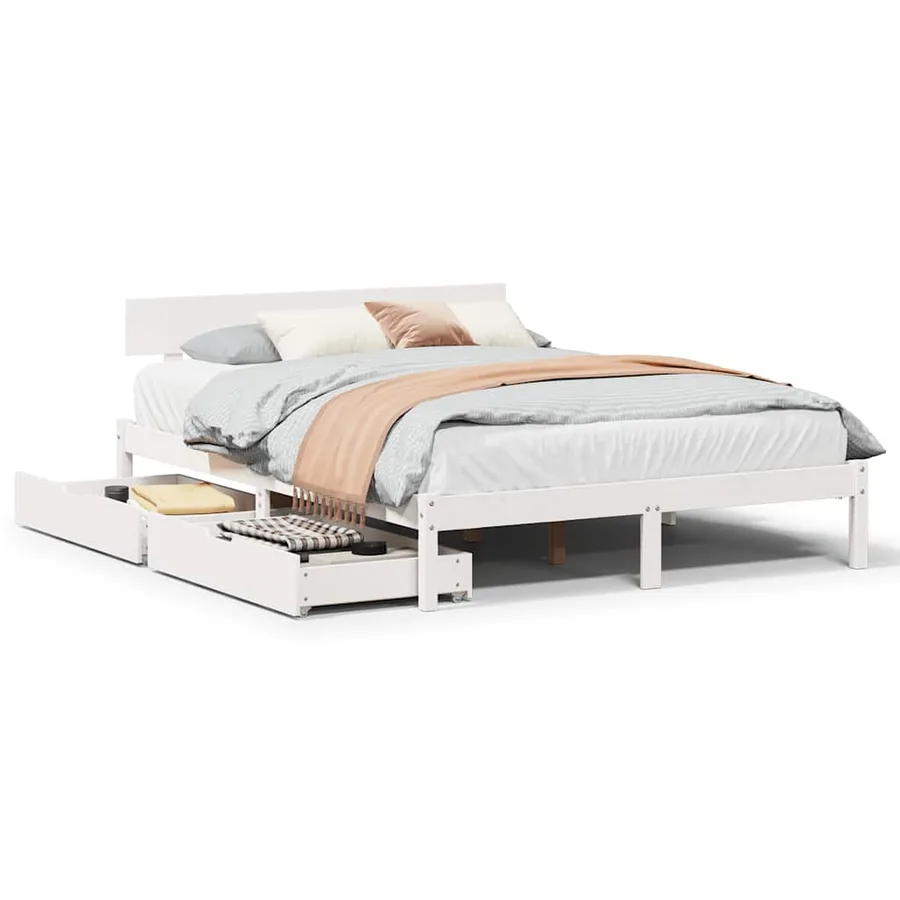 Cadre de lit sans matelas blanc 160x200 cm bois de pin massif - 3