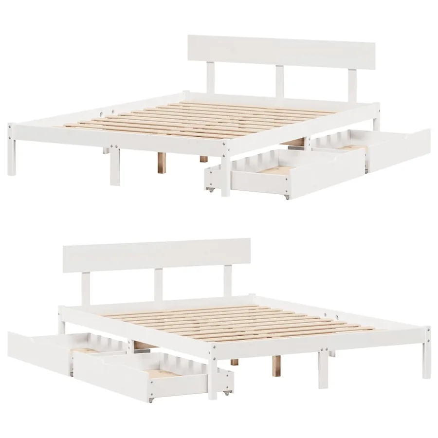 Cadre de lit sans matelas blanc 160x200 cm bois de pin massif - 9