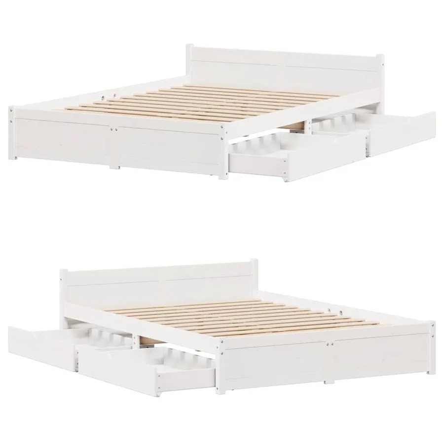 Cadre de lit sans matelas blanc 140x200 cm bois de pin massif - 9