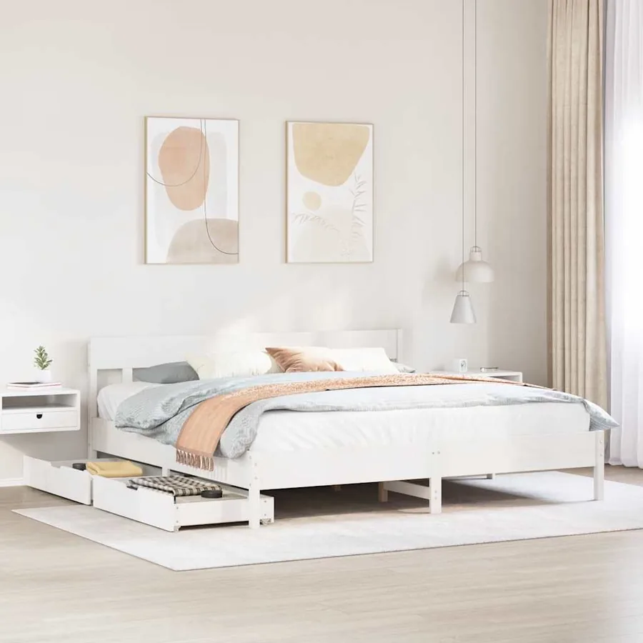 Cadre de lit sans matelas blanc 200x200 cm bois massif de pin