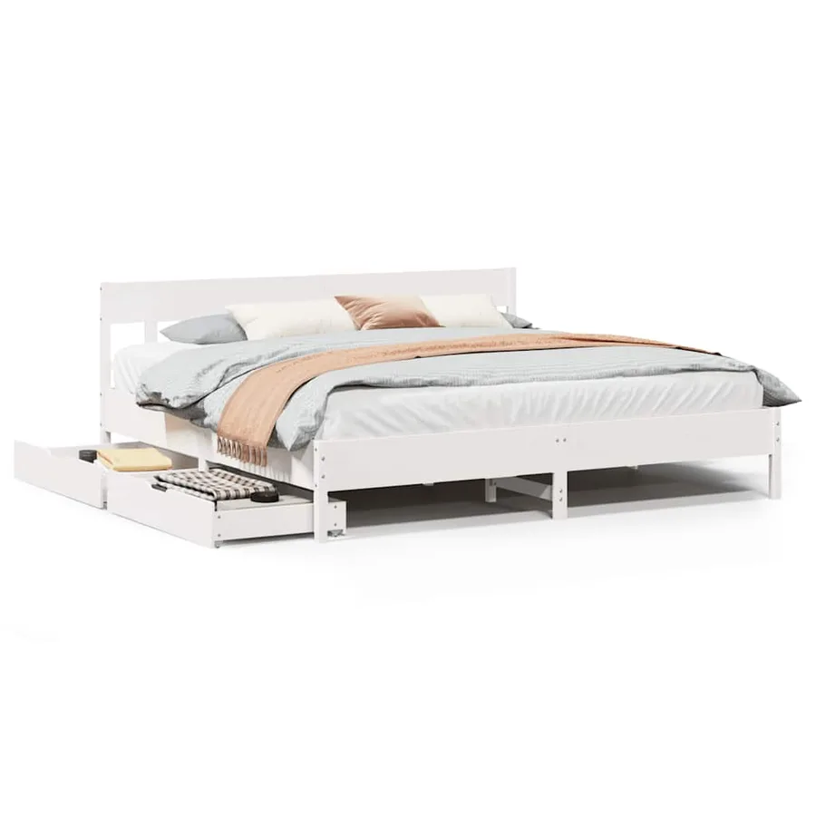 Cadre de lit sans matelas blanc 200x200 cm bois massif de pin - 2