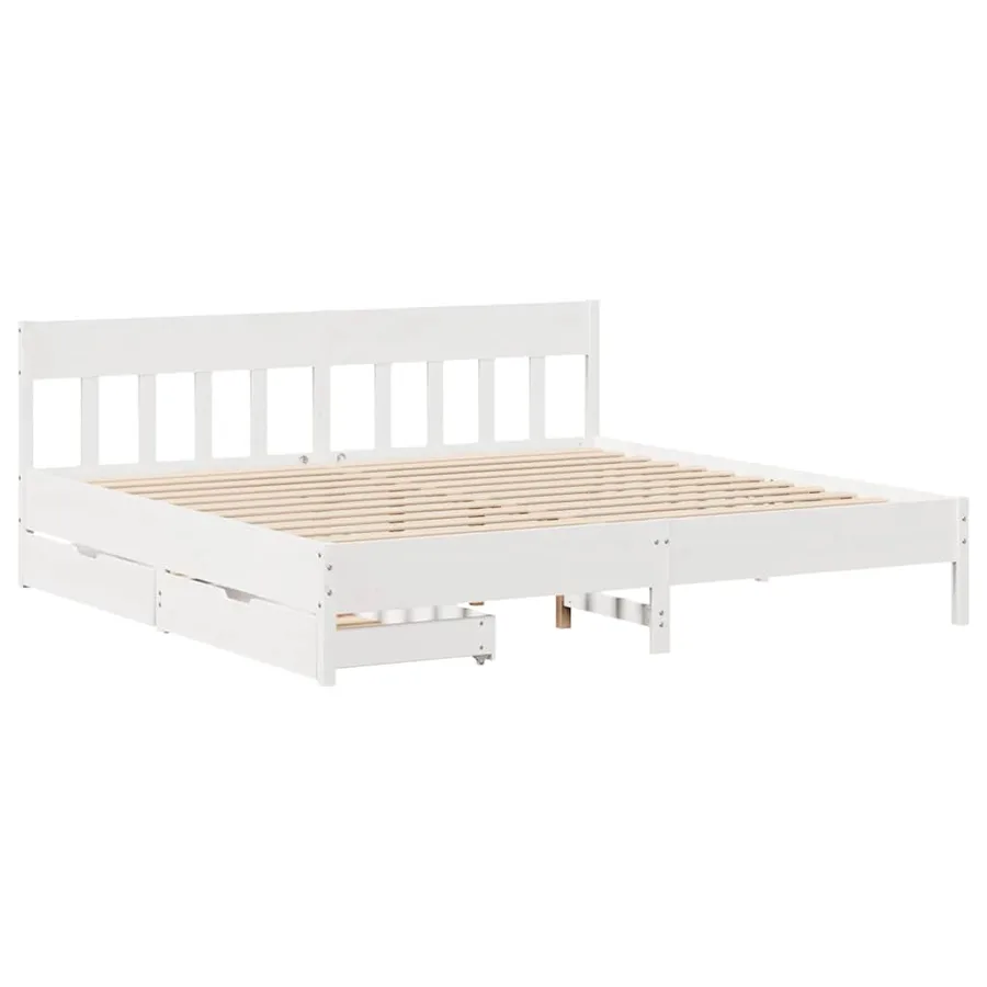 Cadre de lit sans matelas blanc 200x200 cm bois massif de pin - 3