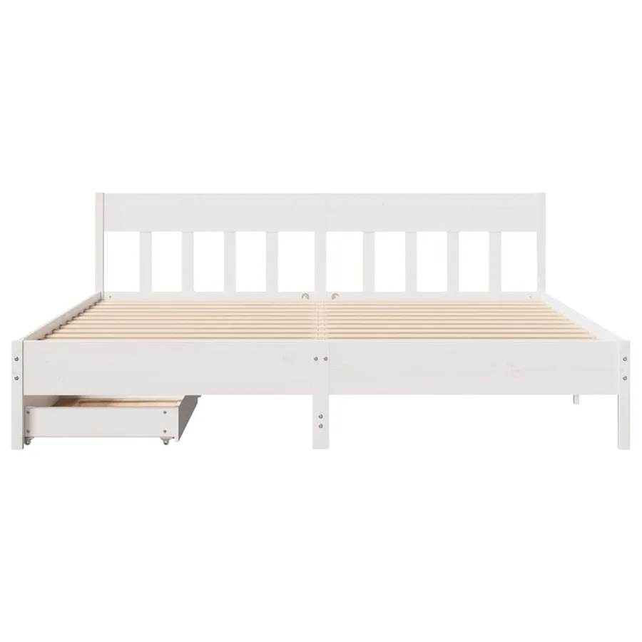Cadre de lit sans matelas blanc 200x200 cm bois massif de pin - 4
