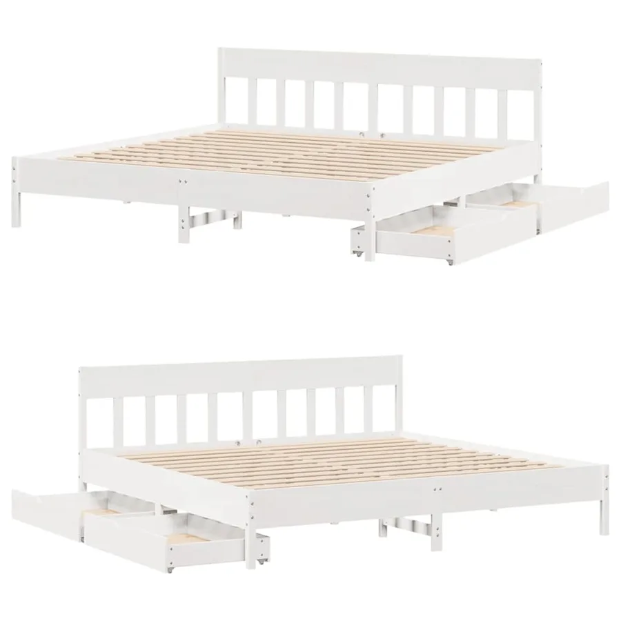 Cadre de lit sans matelas blanc 200x200 cm bois massif de pin - 9