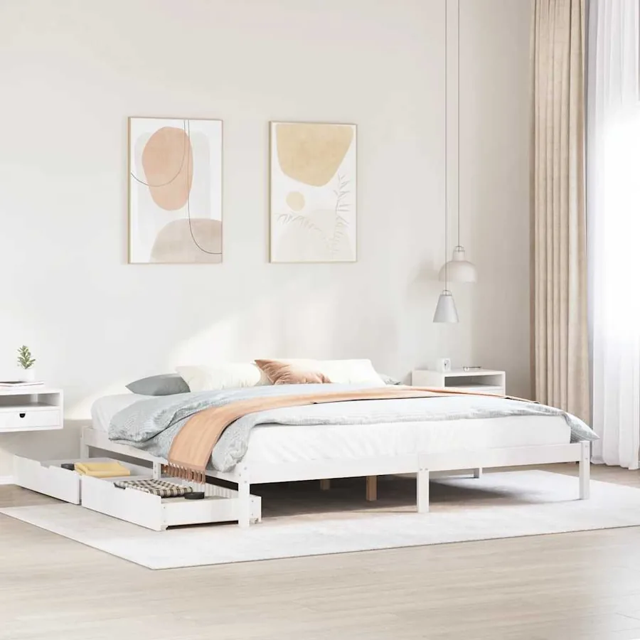 Cadre de lit sans matelas blanc 180x200 cm bois massif de pin