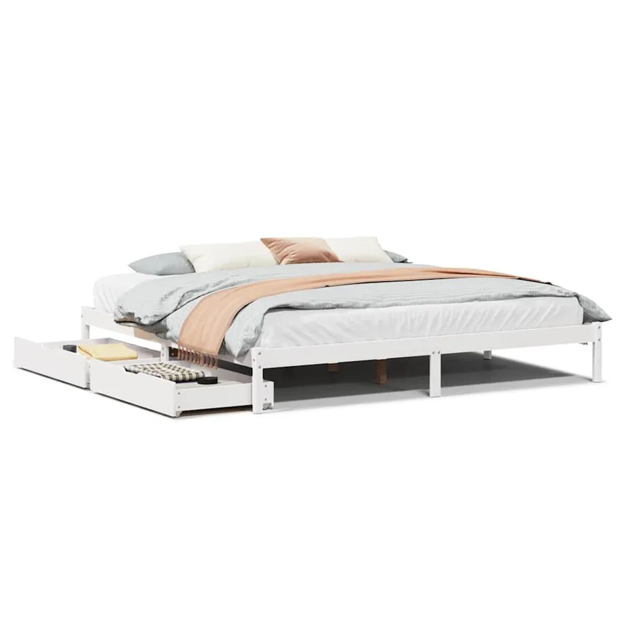 Cadre de lit sans matelas blanc 180x200 cm bois massif de pin - 2