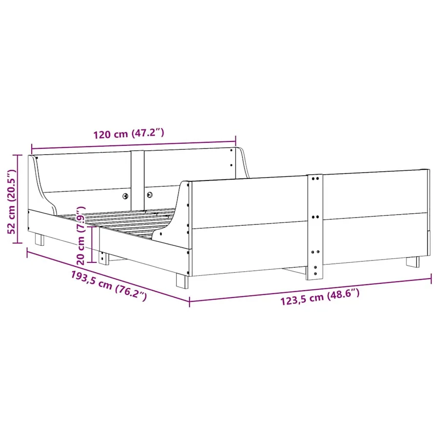 Cadre de lit sans matelas cire marron 120x190cm bois pin massif - 9