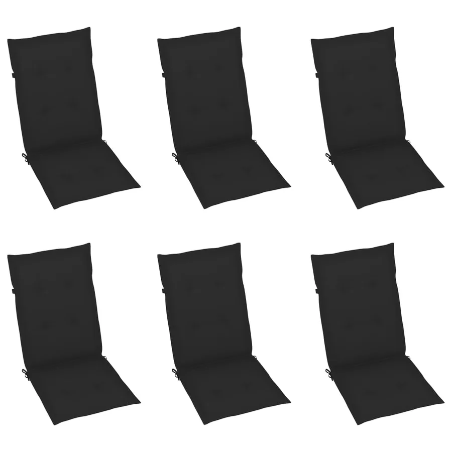 Chaises de jardin lot de 6 avec coussins noir Bois teck massif - 6