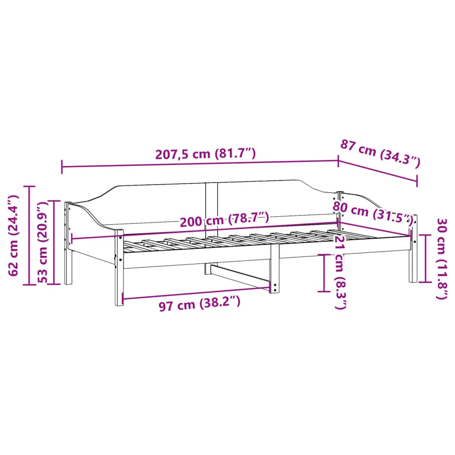 Cadre de lit sans matelas blanc 80x200 cm bois massif de pin - 10