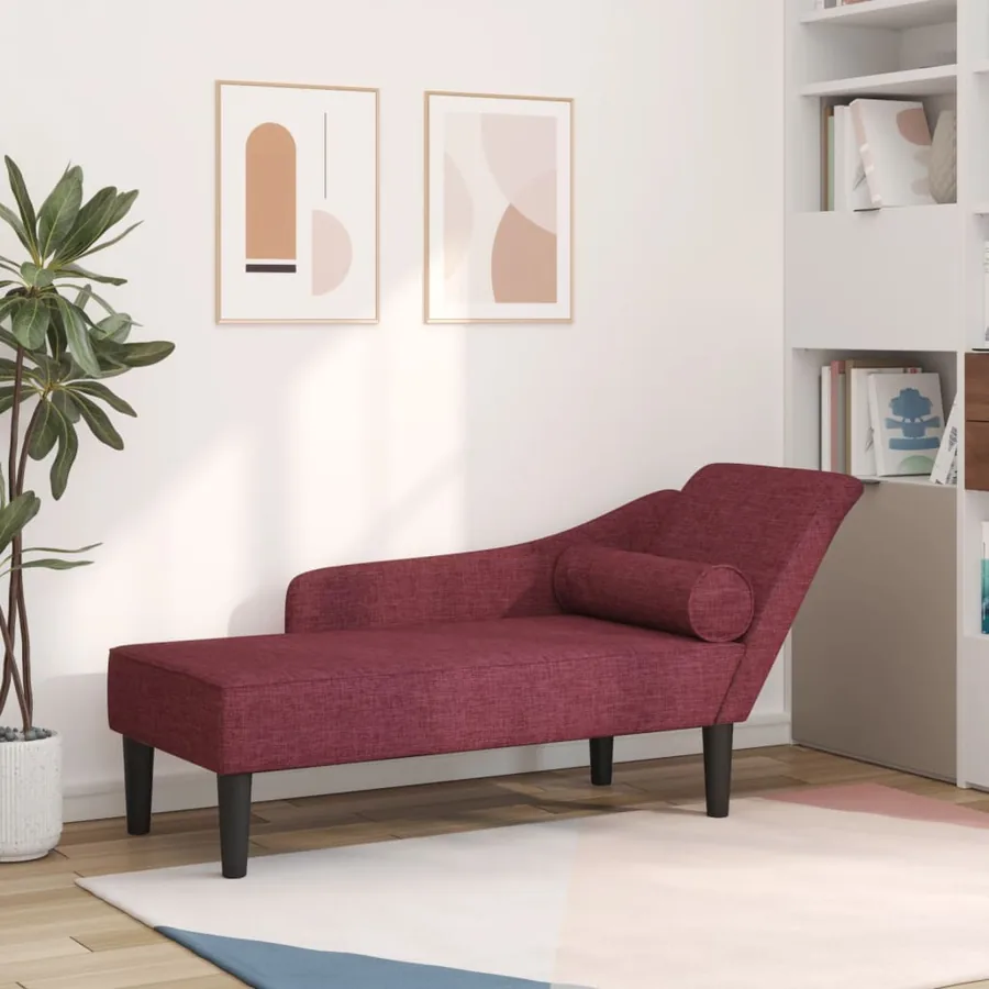 Chaise longue avec coussins rouge bordeaux tissu