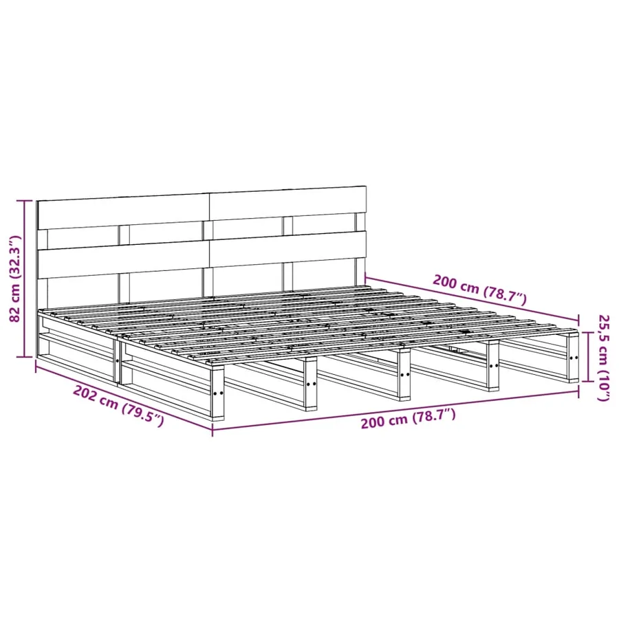Cadre de lit sans matelas 200x200 cm bois massif de pin - 12