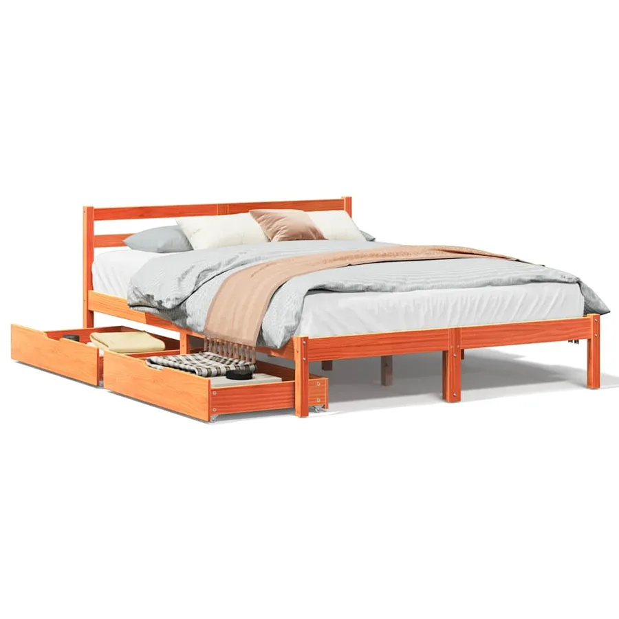 Cadre de lit sans matelas cire marron 150x200cm bois pin massif - 2