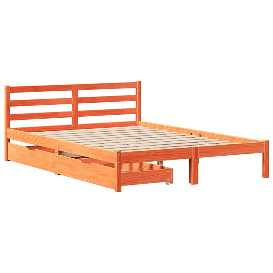 Cadre de lit sans matelas cire marron 150x200cm bois pin massif - 3