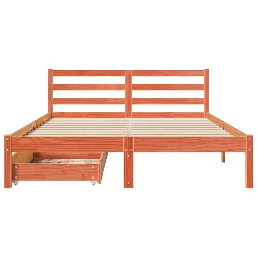 Cadre de lit sans matelas cire marron 150x200cm bois pin massif - 4