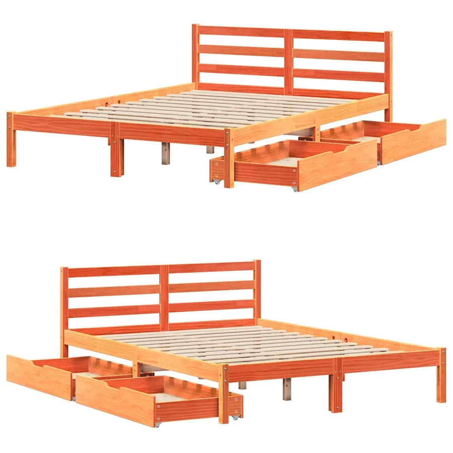 Cadre de lit sans matelas cire marron 150x200cm bois pin massif - 9