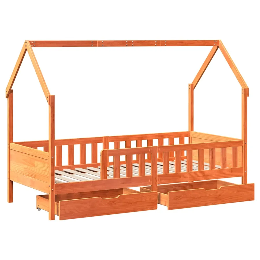 Cadre de lit enfants avec tiroirs sans matelas 80x200 cm bois - 9