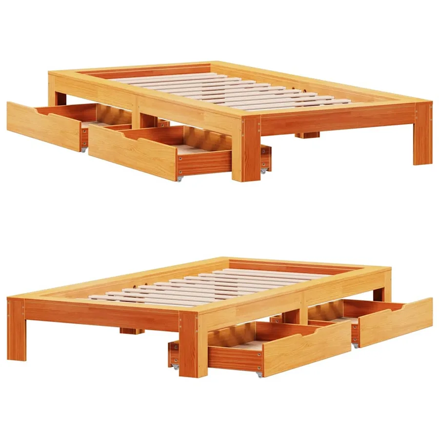 Cadre de lit sans matelas cire marron 90x200 cm bois pin massif - 9