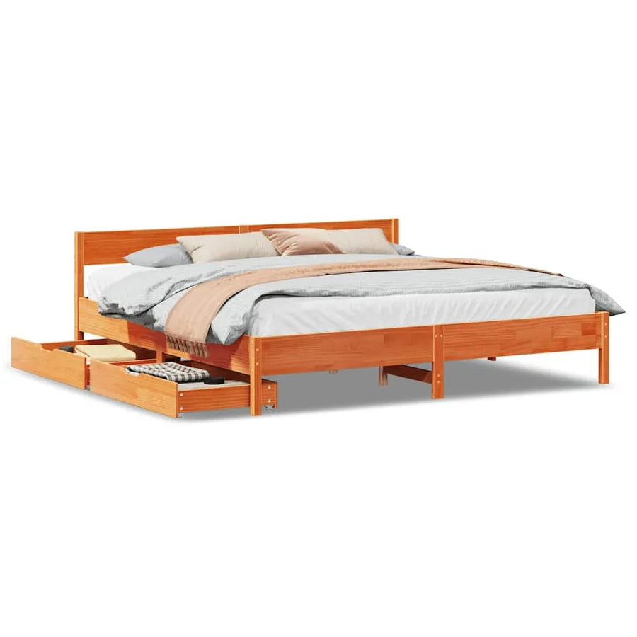 Cadre de lit sans matelas cire marron 160x200cm bois pin massif - 2