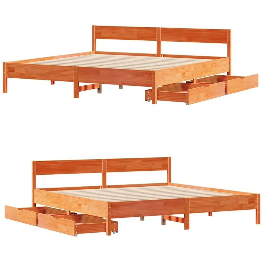 Cadre de lit sans matelas cire marron 160x200cm bois pin massif - 9