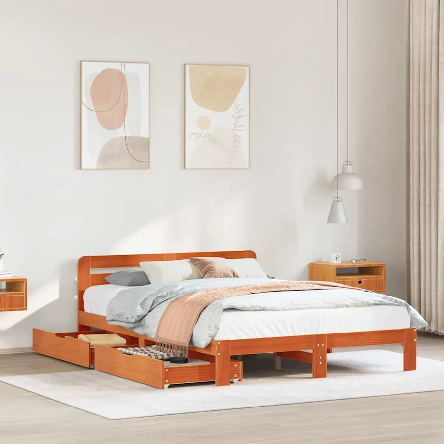Cadre de lit sans matelas cire marron 120x200cm bois pin massif