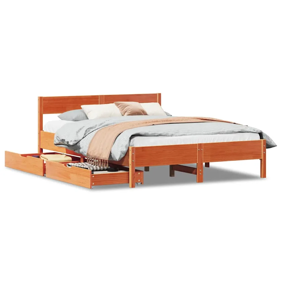 Cadre de lit sans matelas cire marron 140x200cm bois pin massif - 2