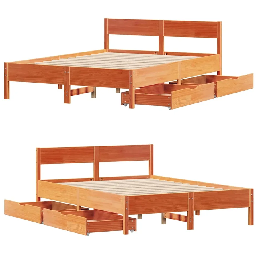 Cadre de lit sans matelas cire marron 140x200cm bois pin massif - 9