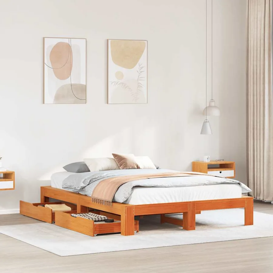 Cadre de lit sans matelas cire marron 150x200cm bois pin massif