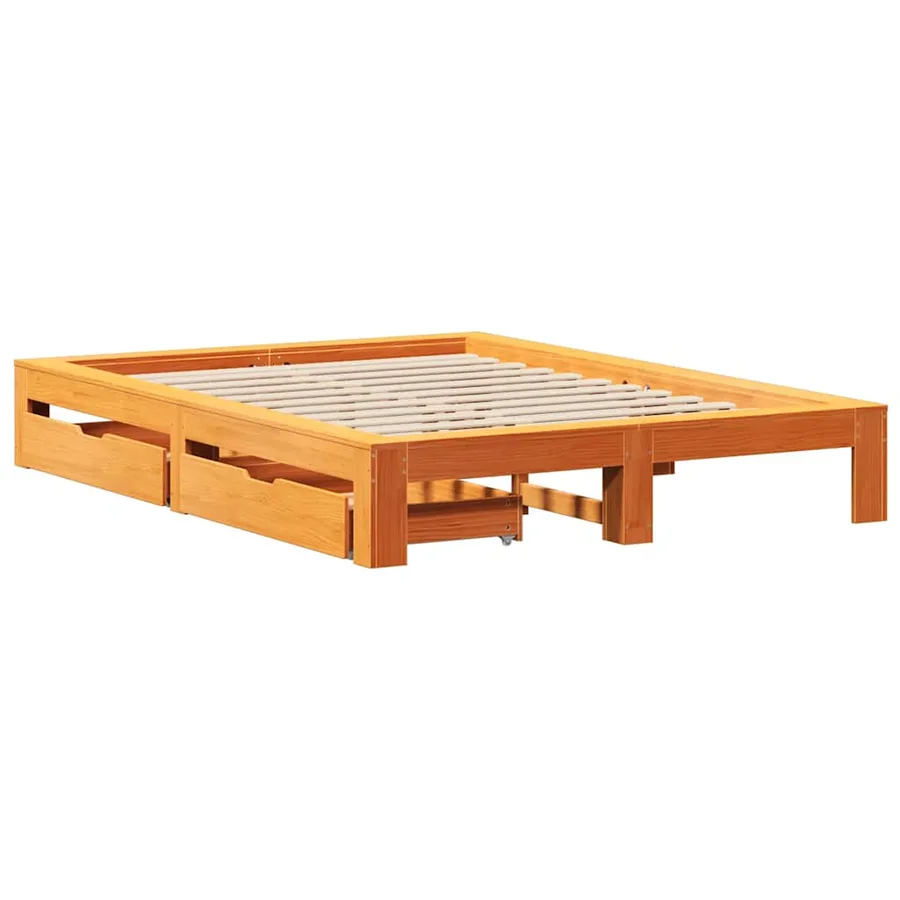 Cadre de lit sans matelas cire marron 150x200cm bois pin massif - 3