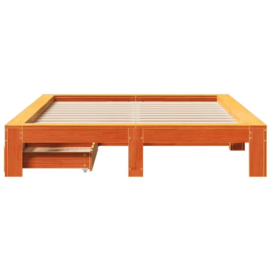Cadre de lit sans matelas cire marron 150x200cm bois pin massif - 4