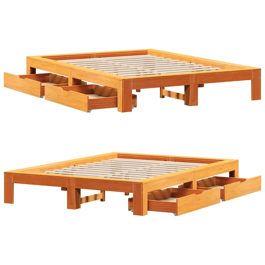 Cadre de lit sans matelas cire marron 150x200cm bois pin massif - 9