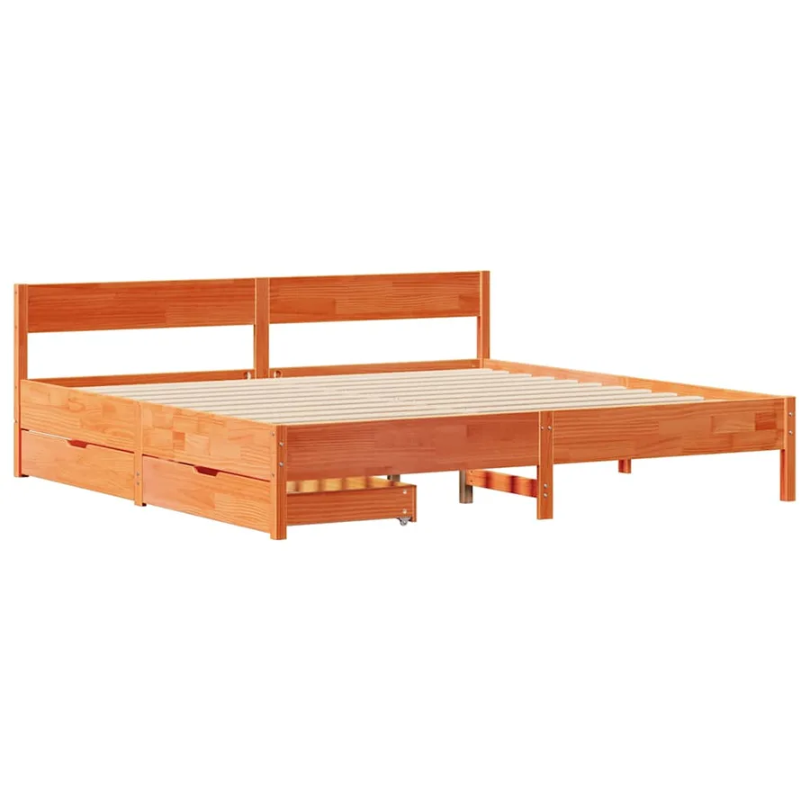 Cadre de lit sans matelas cire marron 200x200cm bois pin massif - 3