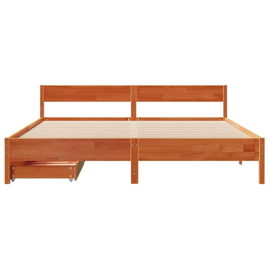 Cadre de lit sans matelas cire marron 200x200cm bois pin massif - 4