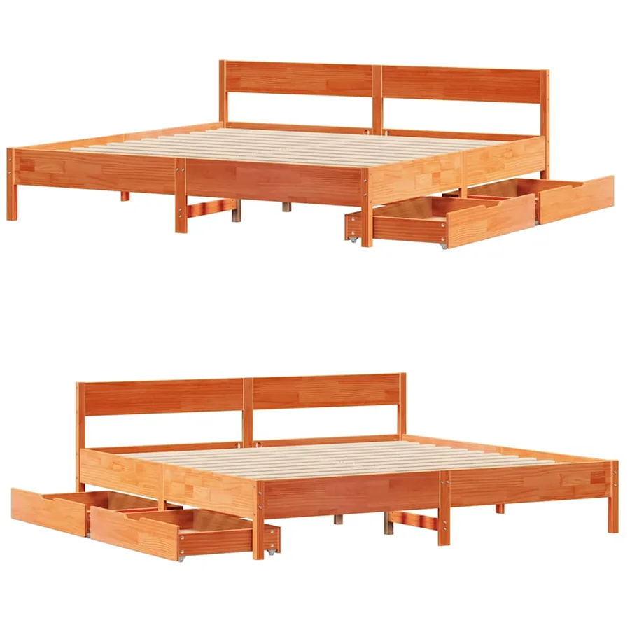 Cadre de lit sans matelas cire marron 200x200cm bois pin massif - 9