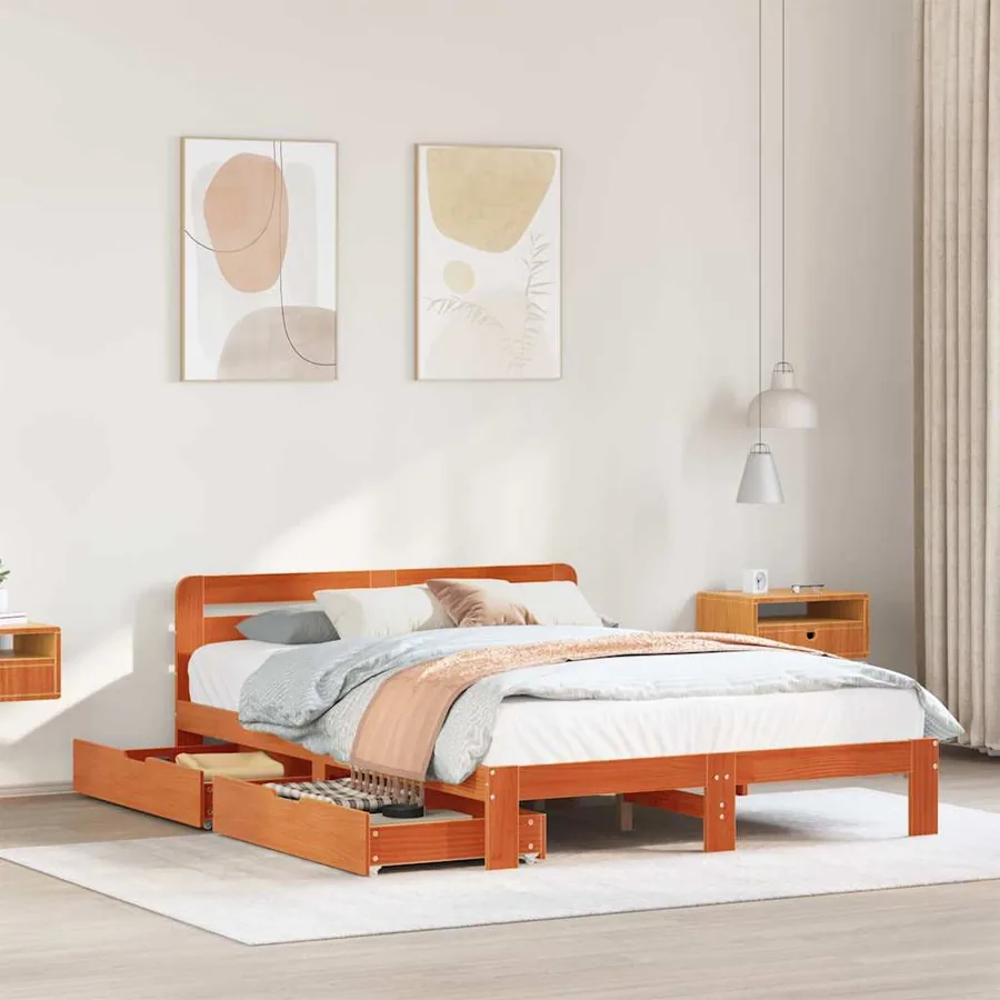 Cadre de lit sans matelas cire marron 150x200cm bois pin massif