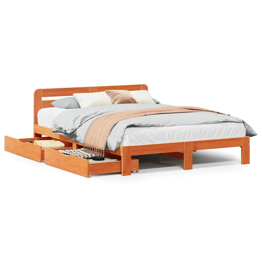 Cadre de lit sans matelas cire marron 150x200cm bois pin massif - 2