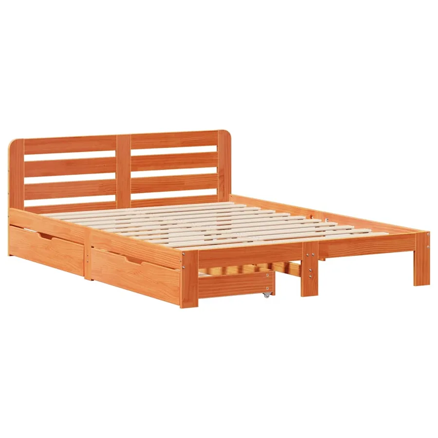 Cadre de lit sans matelas cire marron 150x200cm bois pin massif - 3