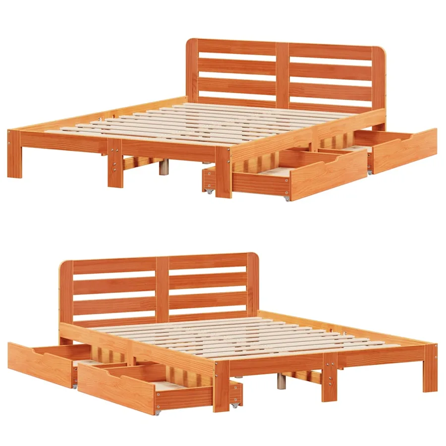 Cadre de lit sans matelas cire marron 150x200cm bois pin massif - 9