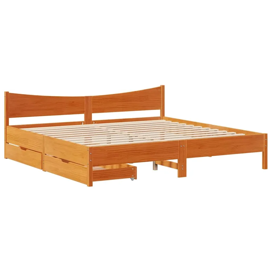 Cadre de lit avec tiroirs cire marron 200x200cm bois pin massif - 2