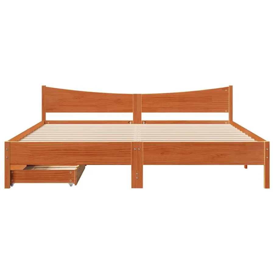Cadre de lit avec tiroirs cire marron 200x200cm bois pin massif - 4